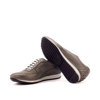 Ambrogio 3183 Bespoke Custom Men's Shoes Gray Linen / Calf-Skin Leather Corsini Casual Sneakers (AMB1593)-AmbrogioShoes