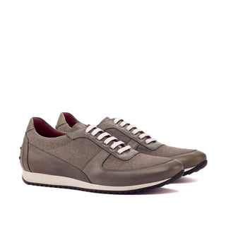 Ambrogio 3183 Bespoke Custom Men's Shoes Gray Linen / Calf-Skin Leather Corsini Casual Sneakers (AMB1593)-AmbrogioShoes