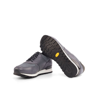 Ambrogio 4496 Bespoke Custom Men's Shoes Gray Suede / Calf-Skin Leather Jogger Sneakers (AMB1857)-AmbrogioShoes