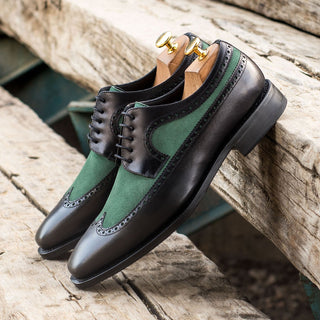 Ambrogio 4394 Bespoke Custom Men's Shoes Green & Black Suede / Calf-Skin Leather Longwing Oxfords (AMB1540)-AmbrogioShoes