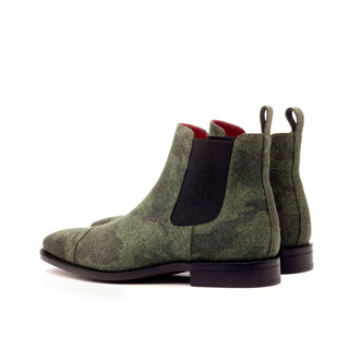 Ambrogio 3417 Bespoke Custom Men's Shoes Green Camo Flannel Sartorial Chelsea Boots (AMB1336)-AmbrogioShoes