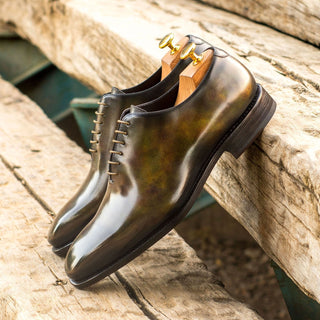 Ambrogio 4419 Bespoke Custom Men's Shoes Green Patina Leather Wholecut Plain Oxfords (AMB1556)-AmbrogioShoes