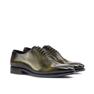 Ambrogio 4419 Bespoke Custom Men's Shoes Green Patina Leather Wholecut Plain Oxfords (AMB1556)-AmbrogioShoes