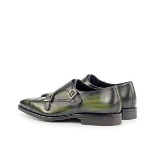 Ambrogio 4289 Bespoke Custom Men's Shoes Khaki Green Patina Leather Monk-Straps Loafers (AMB1827)-AmbrogioShoes