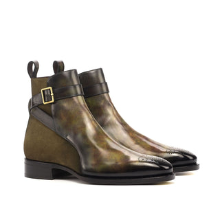 Ambrogio 4548 Bespoke Custom Men's Shoes Khaki & Green Suede / Patina Leather Jodhpur Boots (AMB1801)-AmbrogioShoes