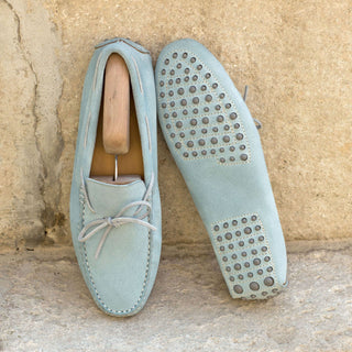Ambrogio 3688 Bespoke Custom Men's Shoes Light Blue Suede Leather Driver Moccasins Loafers (AMB1377)-AmbrogioShoes