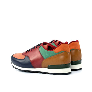 Ambrogio 4502 Bespoke Custom Men's Shoes Multi Color Linen / Suede / Calf-Skin Leather Jogger Sneakers (AMB1856)-AmbrogioShoes