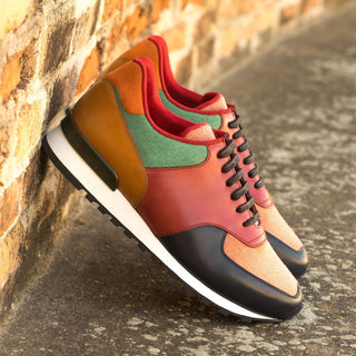 Ambrogio 4502 Bespoke Custom Men's Shoes Multi Color Linen / Suede / Calf-Skin Leather Jogger Sneakers (AMB1856)-AmbrogioShoes