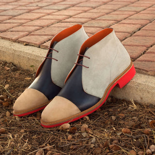 Ambrogio 2597 Bespoke Custom Men's Shoes Multi-Color Suede / Polished / Calf-Skin Leather Chukka Boots (AMB1347)-AmbrogioShoes