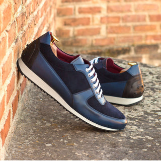 Ambrogio 4235 Bespoke Custom Men's Shoes Navy & Black Suede / Calf-Skin Leather Corsini Casual Sneakers (AMB1595)-AmbrogioShoes