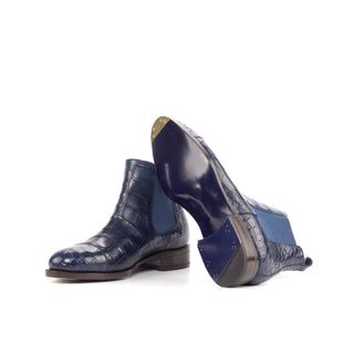 Ambrogio 4623 Bespoke Custom Men's Shoes Navy Exotic Alligator Chelsea Boots (AMB1820)-AmbrogioShoes