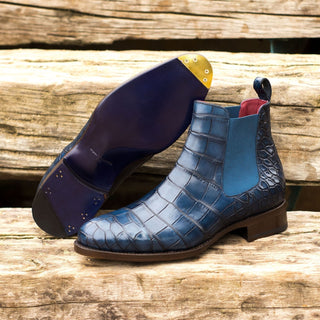 Ambrogio 4623 Bespoke Custom Men's Shoes Navy Exotic Alligator Chelsea Boots (AMB1820)-AmbrogioShoes