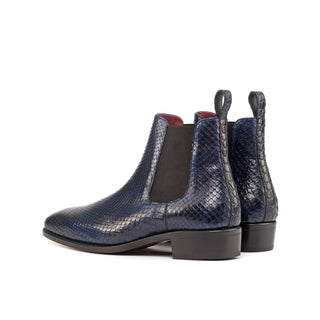 Ambrogio 4595 Bespoke Custom Men's Shoes Navy Exotic Snake-Skin / Crocodile Print Leather Chealsea Boots (AMB1761)-AmbrogioShoes