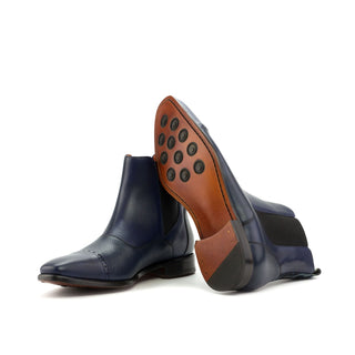 Ambrogio 3603 Bespoke Custom Men's Shoes Navy Fabric / Full Grain / Calf-Skin Leather Chelsea Boots (AMB1436)-AmbrogioShoes