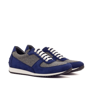 Ambrogio 3397 Bespoke Custom Men's Shoes Navy & Gray Fabric / Suede Leather Corsini Casual Sneakers (AMB1601)-AmbrogioShoes