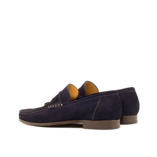 Ambrogio 3720 Bespoke Custom Men's Shoes Navy Suede Leather Moccasin Penny Loafers (AMB1614)-AmbrogioShoes