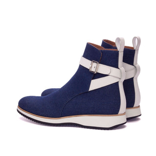 Ambrogio 3289 Bespoke Custom Men's Shoes Navy & White Jeans / Calf-Skin Leather Jodhpur Boots (AMB1362)-AmbrogioShoes
