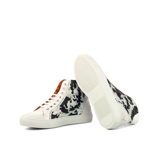 Ambrogio 4314 Bespoke Custom Men's Shoes Navy & White Patent / Calf-Skin Leather High Kicks Stencil Sneakers (AMB1400)-AmbrogioShoes