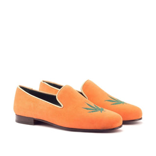 Ambrogio 3367 Bespoke Custom Men's Shoes Orange Grossgrain / Suede Leather Wellington Slip-On Loafer (AMB1659)-AmbrogioShoes