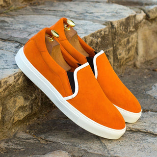 Ambrogio 4151 Bespoke Custom Men's Shoes Orange Suede Leather Slip-On Casual Sneakers (AMB1371)-AmbrogioShoes