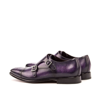 Ambrogio 3434 Bespoke Custom Men's Shoes Purple Patina Leather Monk-Straps Loafers (AMB1407)-AmbrogioShoes