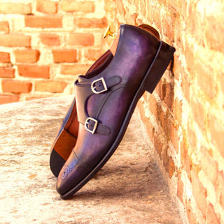 Ambrogio 3434 Bespoke Custom Men's Shoes Purple Patina Leather Monk-Straps Loafers (AMB1407)-AmbrogioShoes