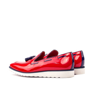 Ambrogio 3403 Bespoke Custom Men's Shoes Red & Cobalt Blue Patent Leather Tassels Loafers (AMB1403)-AmbrogioShoes