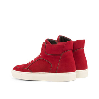 Ambrogio 4148 Bespoke Custom Men's Shoes Red Suede / Calf-Skin Leather High-Top Sneakers (AMB1380)-AmbrogioShoes