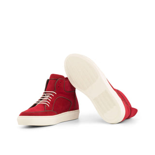 Ambrogio 4148 Bespoke Custom Men's Shoes Red Suede / Calf-Skin Leather High-Top Sneakers (AMB1380)-AmbrogioShoes