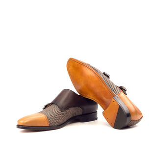Ambrogio 2569 Bespoke Custom Men's Shoes Three-Tone Fabric / Calf-Skin Leather Monk-Straps Loafers (AMB1508)-AmbrogioShoes
