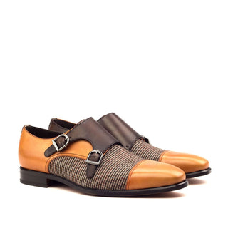 Ambrogio 2569 Bespoke Custom Men's Shoes Three-Tone Fabric / Calf-Skin Leather Monk-Straps Loafers (AMB1508)-AmbrogioShoes