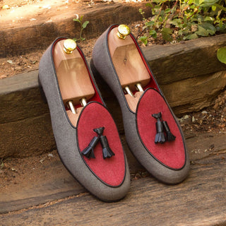 Ambrogio 2822 Bespoke Custom Men's Shoes Three-Tone Linen / Calf-Skin Leather Belgian Loafers (AMB1506)-AmbrogioShoes