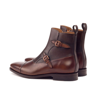 Ambrogio 3302 Bespoke Custom Men's Shoes Two Tone Brown Calf-Skin Leather Octavian Buckle Boots (AMB1426)-AmbrogioShoes