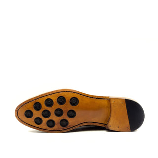 Ambrogio 1924 Bespoke Custom Men's Shoes Two-Tone Brown Crocodile Print / Calf-Skin Leather Military Brogue Boots (AMB1524)-AmbrogioShoes
