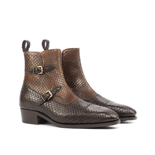 Ambrogio 4617 Bespoke Custom Men's Shoes Two-Tone Brown Exotic Snake-Skin Buckle Boots (AMB1816)-AmbrogioShoes