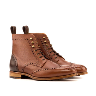 Ambrogio 3898 Bespoke Custom Men's Shoes Two-Tone Brown Full Grain Leather Military Brogue Boots (AMB1516)-AmbrogioShoes