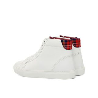 Ambrogio 4589 Bespoke Custom Men's Shoes White & Red Fabric / Calf-Skin Leather High-Top Sneakers (AMB1757)-AmbrogioShoes