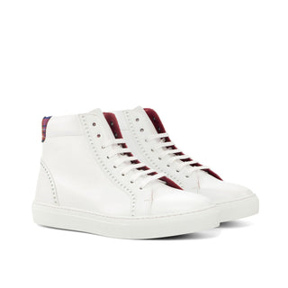 Ambrogio 4589 Bespoke Custom Men's Shoes White & Red Fabric / Calf-Skin Leather High-Top Sneakers (AMB1757)-AmbrogioShoes