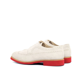 Ambrogio 4372 Bespoke Custom Men's Shoes White Suede Leather Longwing Oxfords (AMB1546)-AmbrogioShoes