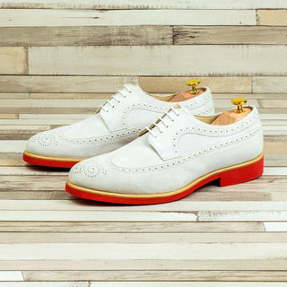 Ambrogio 4372 Bespoke Custom Men's Shoes White Suede Leather Longwing Oxfords (AMB1546)-AmbrogioShoes