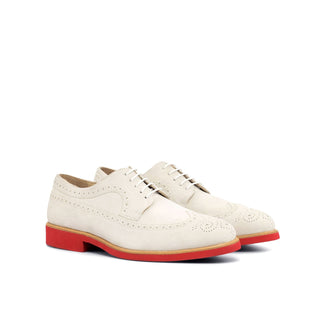 Ambrogio 4372 Bespoke Custom Men's Shoes White Suede Leather Longwing Oxfords (AMB1546)-AmbrogioShoes