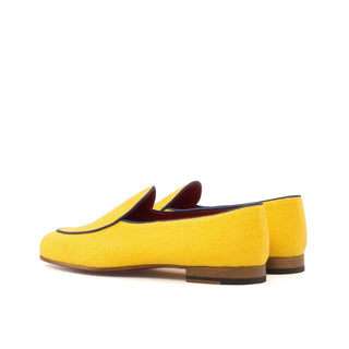 Ambrogio 3664 Bespoke Custom Men's Shoes Yellow Mustard Linen / Calf-Skin Leather Slip-On Loafers (AMB1487)-AmbrogioShoes