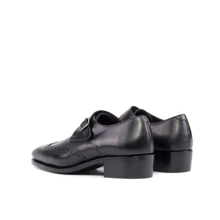 Ambrogio Bespoke Men's Shoes Black Calf-Skin Leather Single Monk-Strap Loafers (AMB2524)-AmbrogioShoes