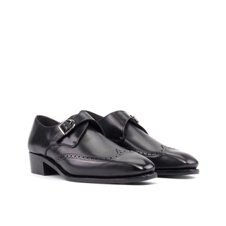 Ambrogio Bespoke Men's Shoes Black Calf-Skin Leather Single Monk-Strap Loafers (AMB2524)-AmbrogioShoes