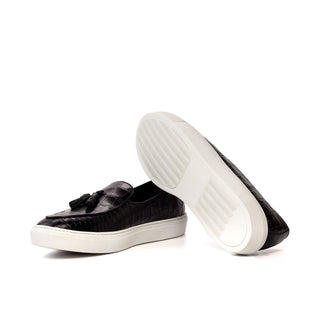 Ambrogio Bespoke Men's Shoes Black Exotic Alligator Casual Belgian Sneakers (AMB2360)-AmbrogioShoes