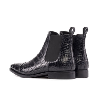 Ambrogio Bespoke Men's Shoes Black Exotic Alligator Chelsea Boots(AMB2496)-AmbrogioShoes