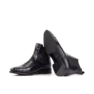 Ambrogio Bespoke Men's Shoes Black Exotic Alligator Chelsea Boots(AMB2496)-AmbrogioShoes