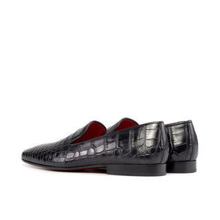 Ambrogio Bespoke Men's Shoes Black Exotic Alligator Drake Loafers (AMB2491)-AmbrogioShoes