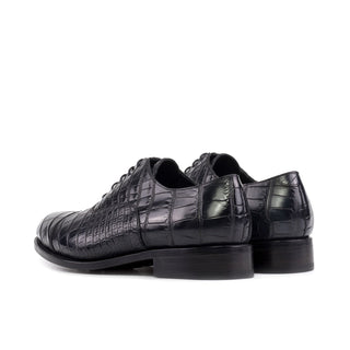 Ambrogio Bespoke Men's Shoes Black Exotic Alligator Oxfords (AMB2476)-AmbrogioShoes