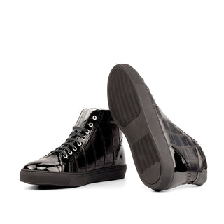 Ambrogio Bespoke Men's Shoes Black Exotic Alligator / Patent Leather High Kicks Sneakers (AMB2262)-AmbrogioShoes